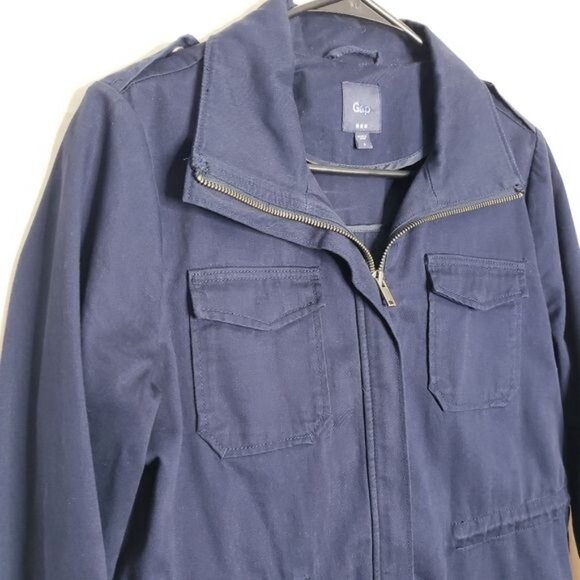 Gap Navy Blue Convertible Sleeve Cotton Utility Field Jacket Women's Size Small - Picture 2 of 13